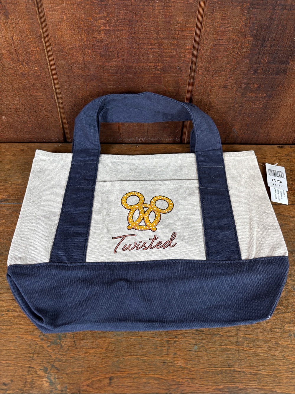 Disney Parks Twisted Mickey Pretzel Canvas Tote Bag in Navy and Cream